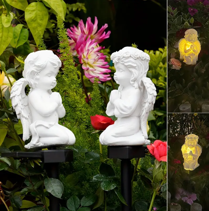 Paquete De 2 Estatuas De Decoración De Jardín Solar Ángel