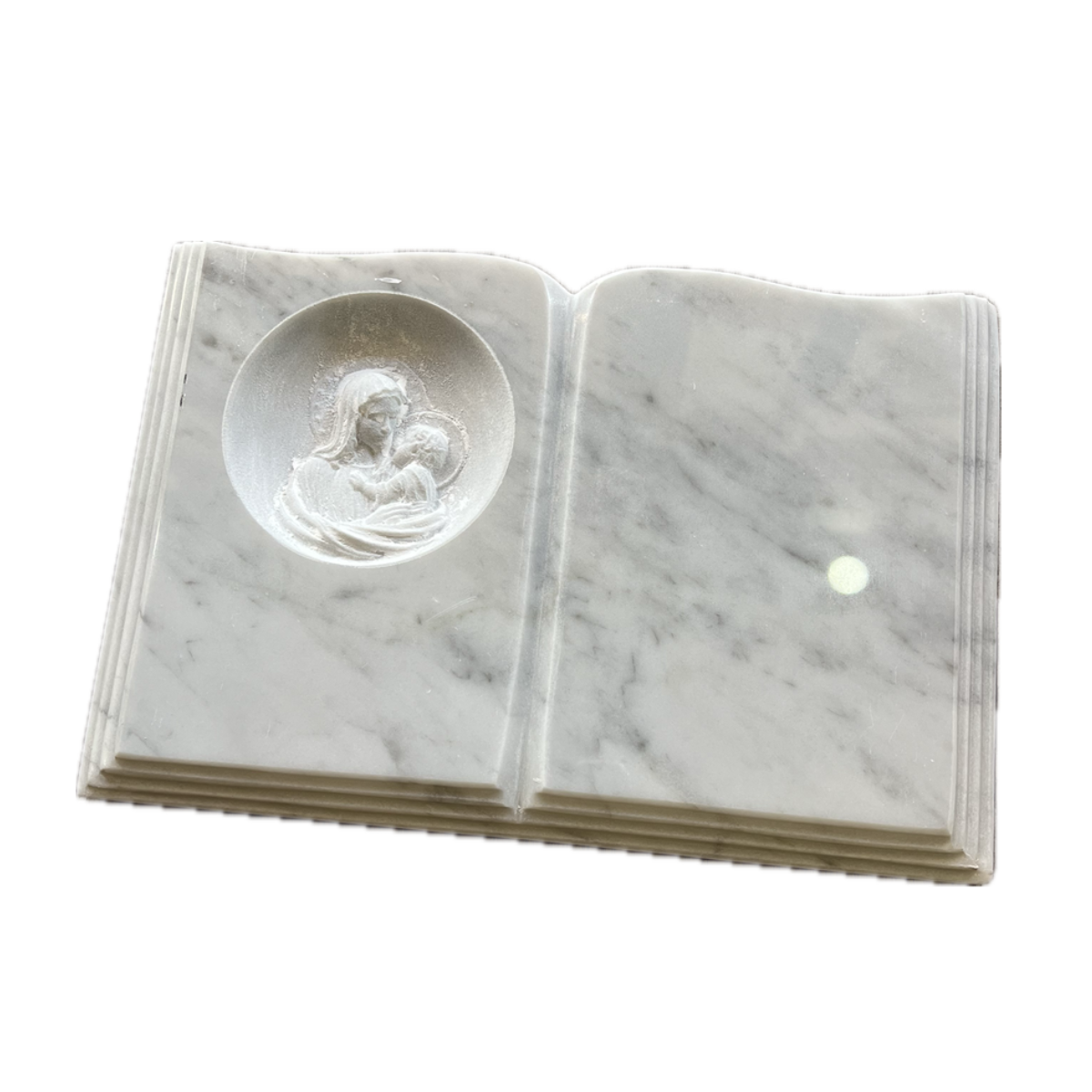 lapida libro marmol tallado virgen 30x20 cm grabado